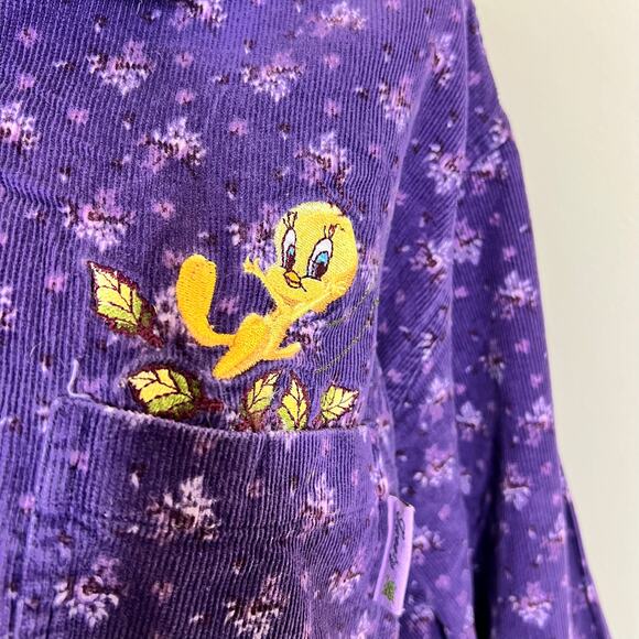 Vtg Looney Tunes Tweety Bird Shirt 22W-24W Women Corduroy 3X Purple Floral Y2K - Picture 6 of 11